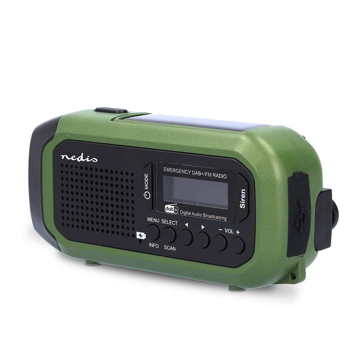 Nedis Portable Emergency DAB+/FM Wind Up Radio with Solar Panel & Hand Crank, with 2500mAh Rechargeable USB Power Bank, LED Torch & SOS Alarm, for Camping, Hiking & Outdoor