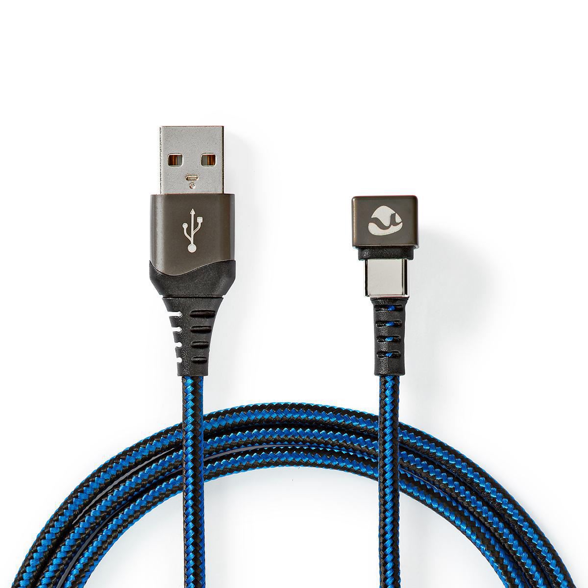 Nedis USB Cable | USB 2.0 | USB-A Male | USB-C™ Male | 480 Mbps | Gold Plated | 2.00 m | Round | Braided / Nylon | Black / Blue | Cover Window Box