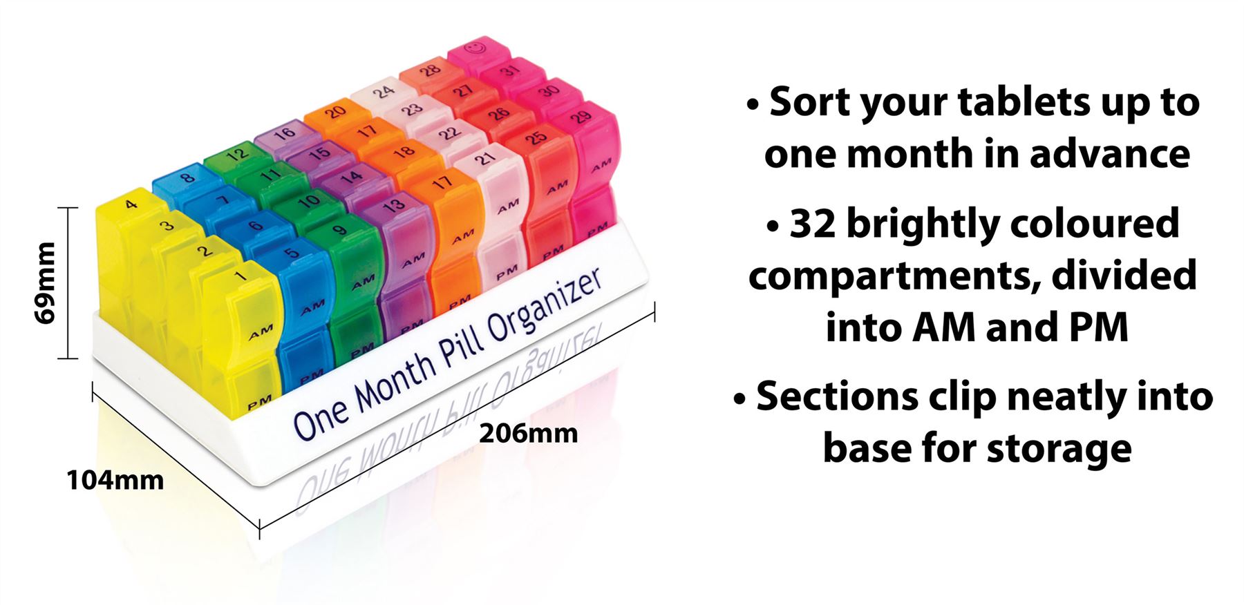 1 Month Pill Dispenser Tablet Box Organiser 2 Clearly Marked Compartments per Day, AM and PM for those who take many Tablets Every Day Easy Medication Management and Organisation Ideal for Travel