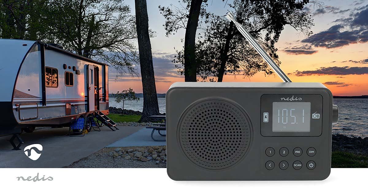 Nedis FM Radio | Portable Design | FM | Accu Powered / USB Powered | Digital | 2 W | Screen size: 1.77 " | Black White Screen | Bluetooth® | Headphone output | Alarm clock | Black