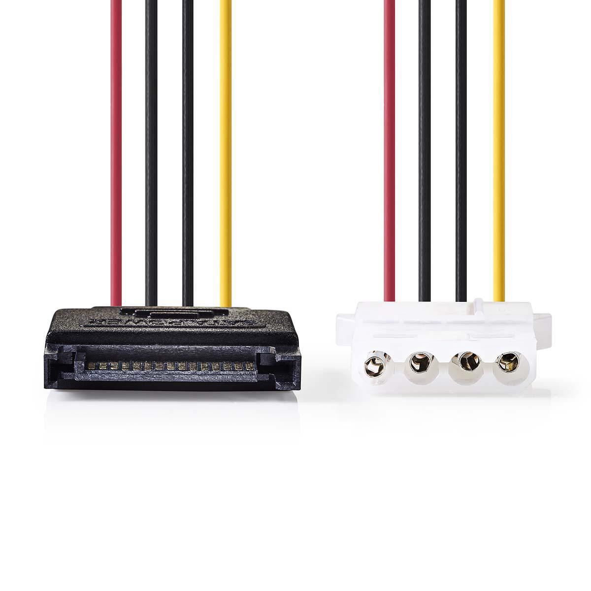 Nedis Internal Power cable | SATA 15-Pin Male | Molex Female | Gold Plated | 0.15 m | Round | PVC | Multi Colour | Envelope