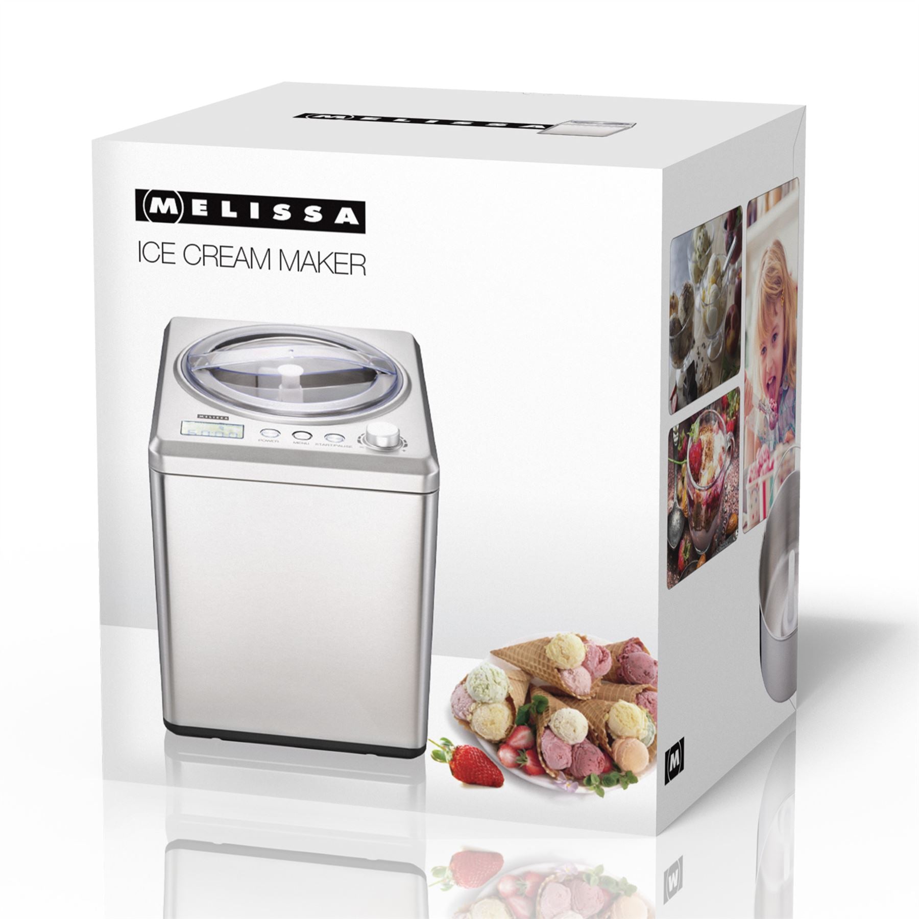 MELISSA Gelato Expert, Frozen Dessert Maker with Built In Compressor, LCD Timer, Makes Ice Cream, Gelato, Granita, Frozen Yoghurt, Sorbets - Brushed Stainless Steel