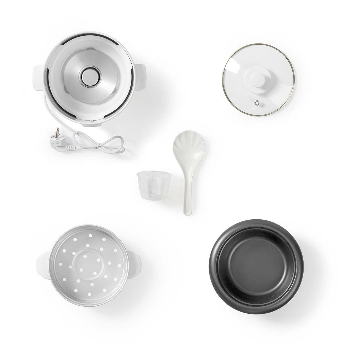 MELISSA 0.6L Rice Cooker & Steamer with Keep-Warm Function, 300W, for 1-2 People, Quick Preparation Without Burning, Non-Stick Coating incl. Steamer Insert