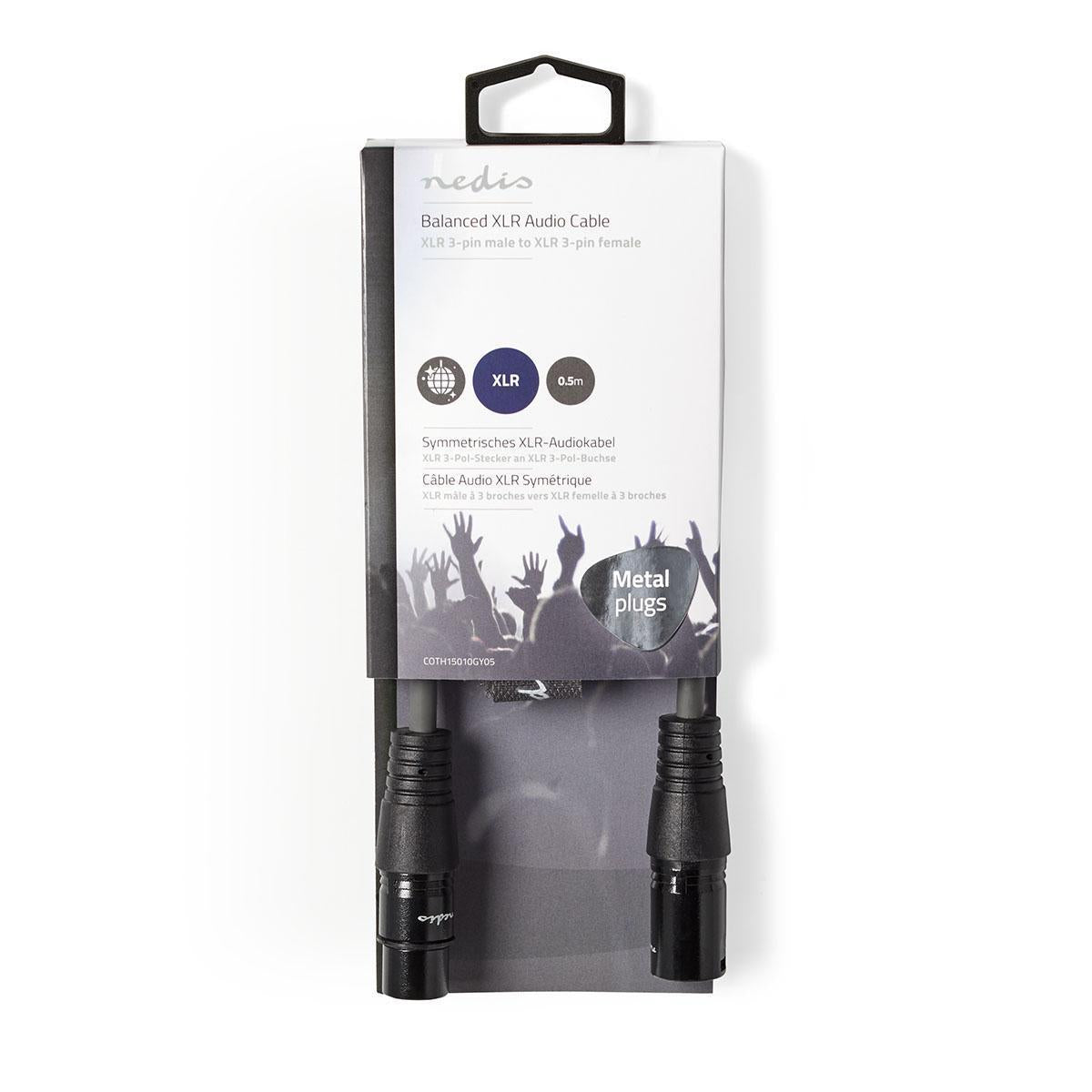 Nedis Balanced Audio Cable | XLR 3-Pin Male | XLR 3-Pin Female | Nickel Plated | 0.50 m | Round | PVC | Dark Grey | Carton Sleeve