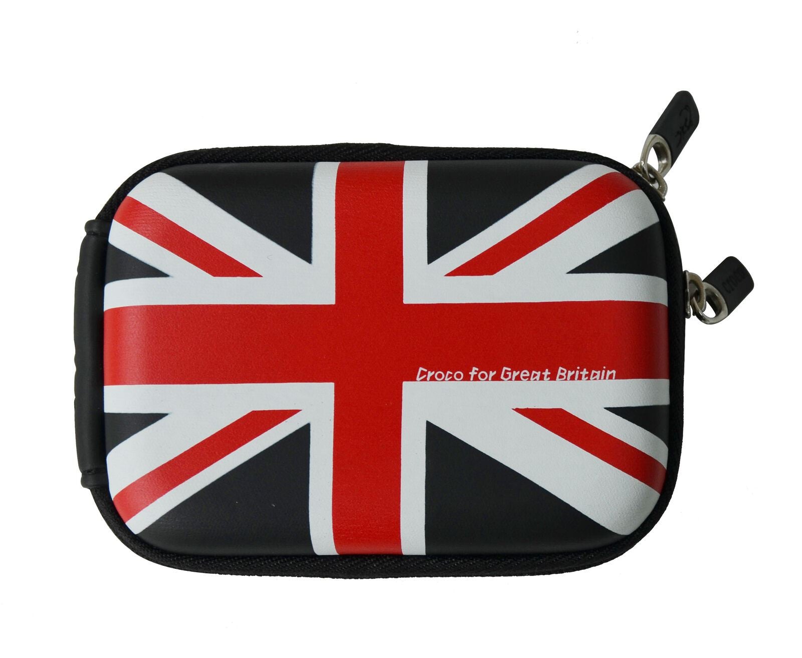 Croco Union Jack Flag Tough Case Shock/Water Proof for a Digital Cameras [Small] - Black