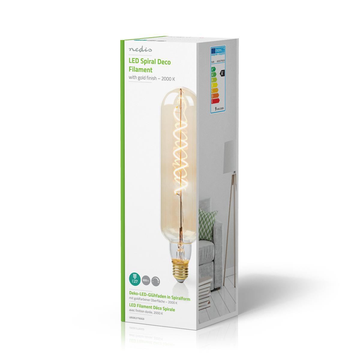 Nedis LED Filament Bulb E27, Dimmable Spiral T65, 600lm, 8.5W, Gold Smoke Glass, Eco-Friendly with 15,000h Lifespan