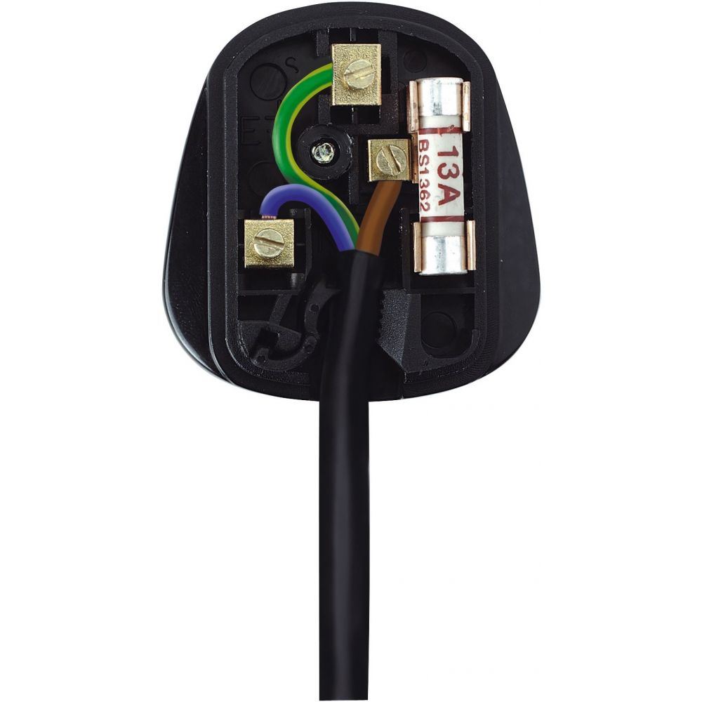 Rewireable Quick Fit 3 Pin UK Mains Plug Fitted with 13A Amp Fuse Black