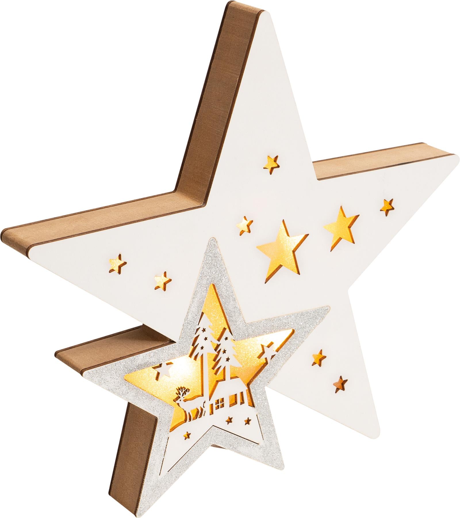 Wooden Light Up LED Christmas Star Decoration Battery Powered