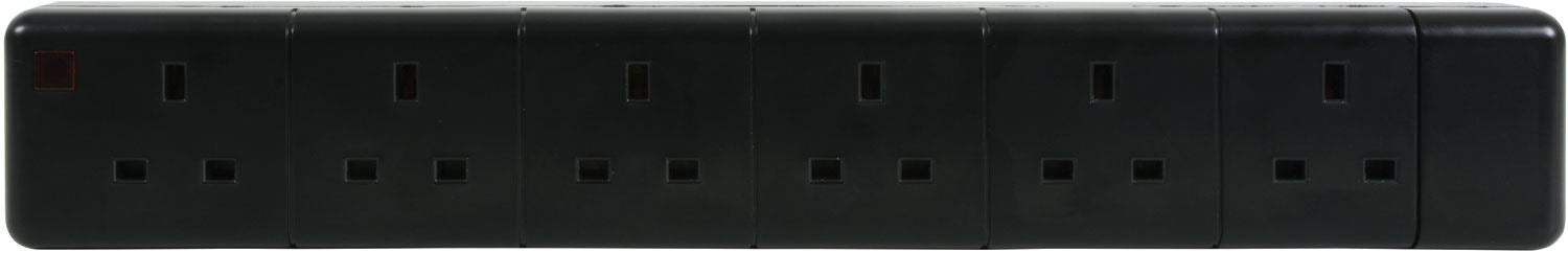 Mercury 6 Gang Rewirable Neon Power Indicator Trailing Socket - Black