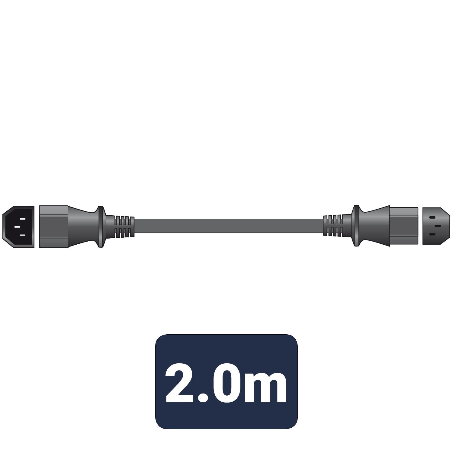 Mercury Power Cable Extension  | IEC-320-C14 | IEC-320-C13 | Straight | Straight | Nickel Plated | 2.00 m | Round | PVC | Black