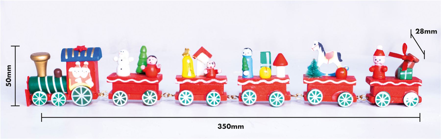 Wooden Christmas Train Set with Santa Decoration in Red