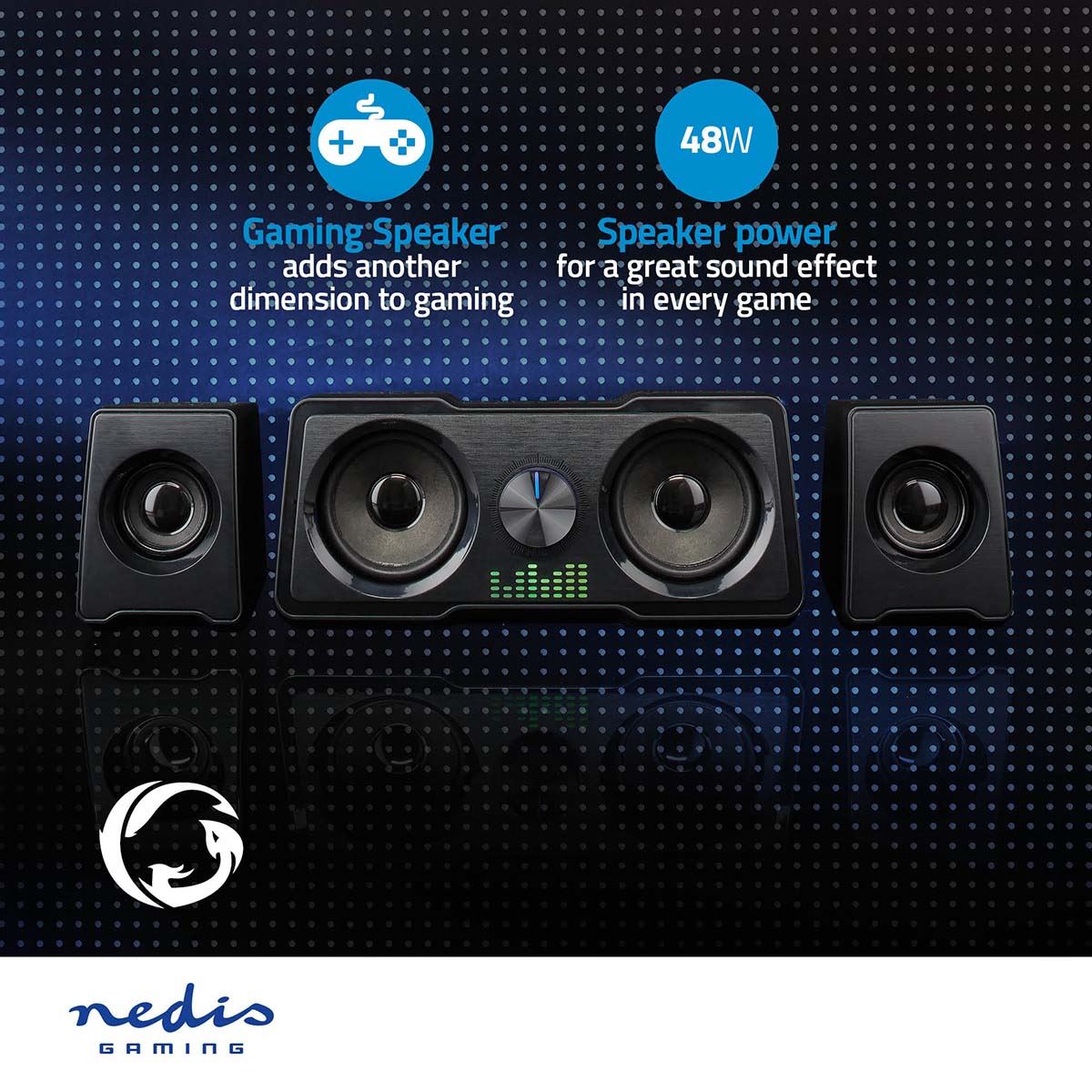 Nedis Gaming Speaker | Speaker channels: 2.2 | USB Powered | 3.5 mm Male | 48 W | LED | Volume control