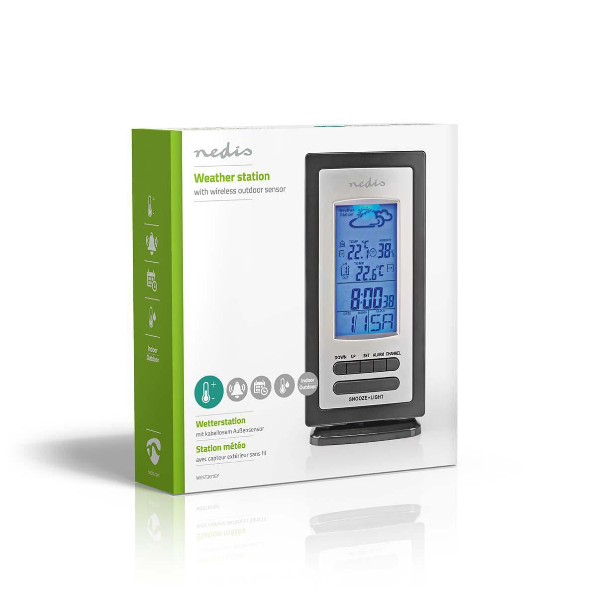 Nedis Weather Station | Indoor & Outdoor | Including wireless weather sensor | Weather forecast | Time display | LCD Display | Alarm clock function