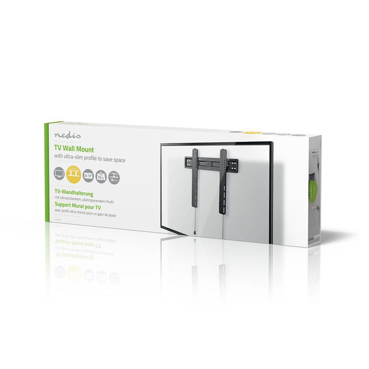 Nedis Fixed TV Wall Mount | 32 - 55 " | Maximum supported screen weight: 35 kg | Minimum wall distance: 18 mm | Steel | Black