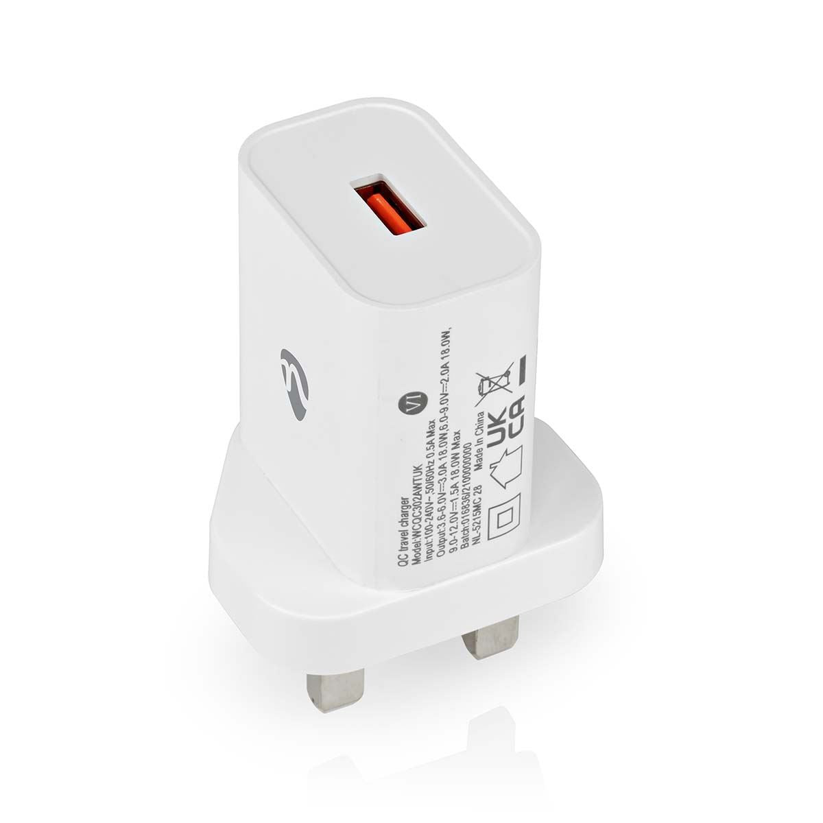 Nedis Wall Charger | 18 W | QC3.0 | Quick charge feature | 3.0 A | Number of outputs: 1 | USB-A | Automatic Voltage Selection | White