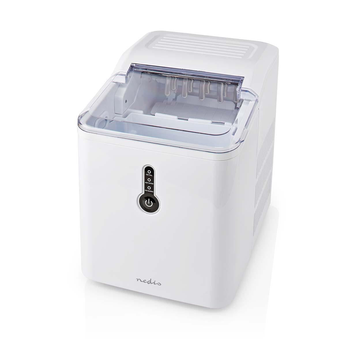 Nedis Ice Maker, Countertop Machine With 1.6L Tank, Up to 12 kg of Ice in 24hrs, Includes Removable Basket, Produces Ice Cubes in 8 Minutes - White