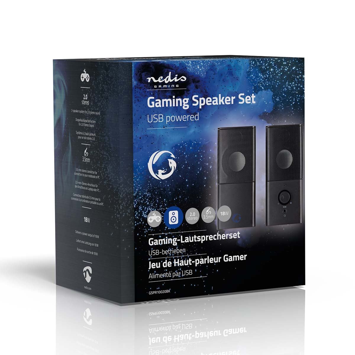 Nedis Gaming Speaker | Speaker channels: 2.0 | USB Powered | 3.5 mm Male | 18 W | Without Lighting | Volume control | Connection output: 1x 3.5 mm Audio Out