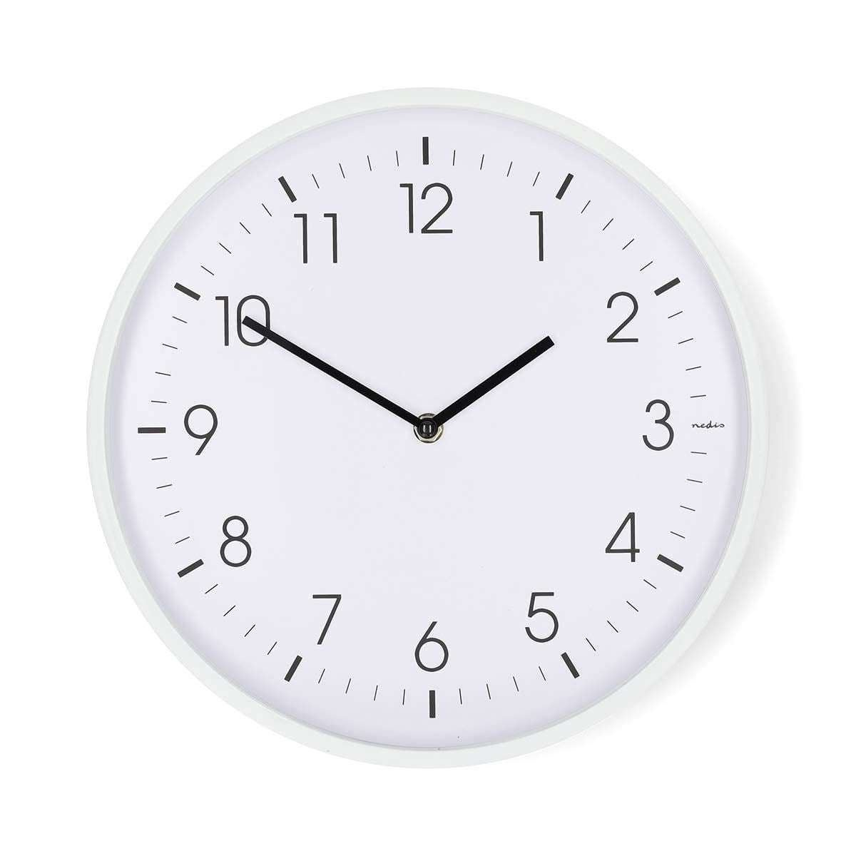 Nedis 30cm Wall Clock with Easy Read Numbers, Silent Movement, Battery Powered - White