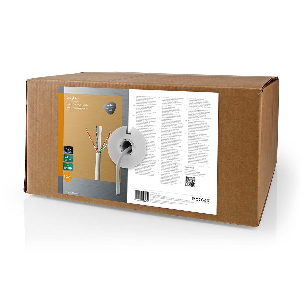 Nedis Network Cable Roll | CAT6 | Solid | U/UTP | Bare Copper | 305.0 m | Indoor | Round | LSZH | Grey | Pull Box