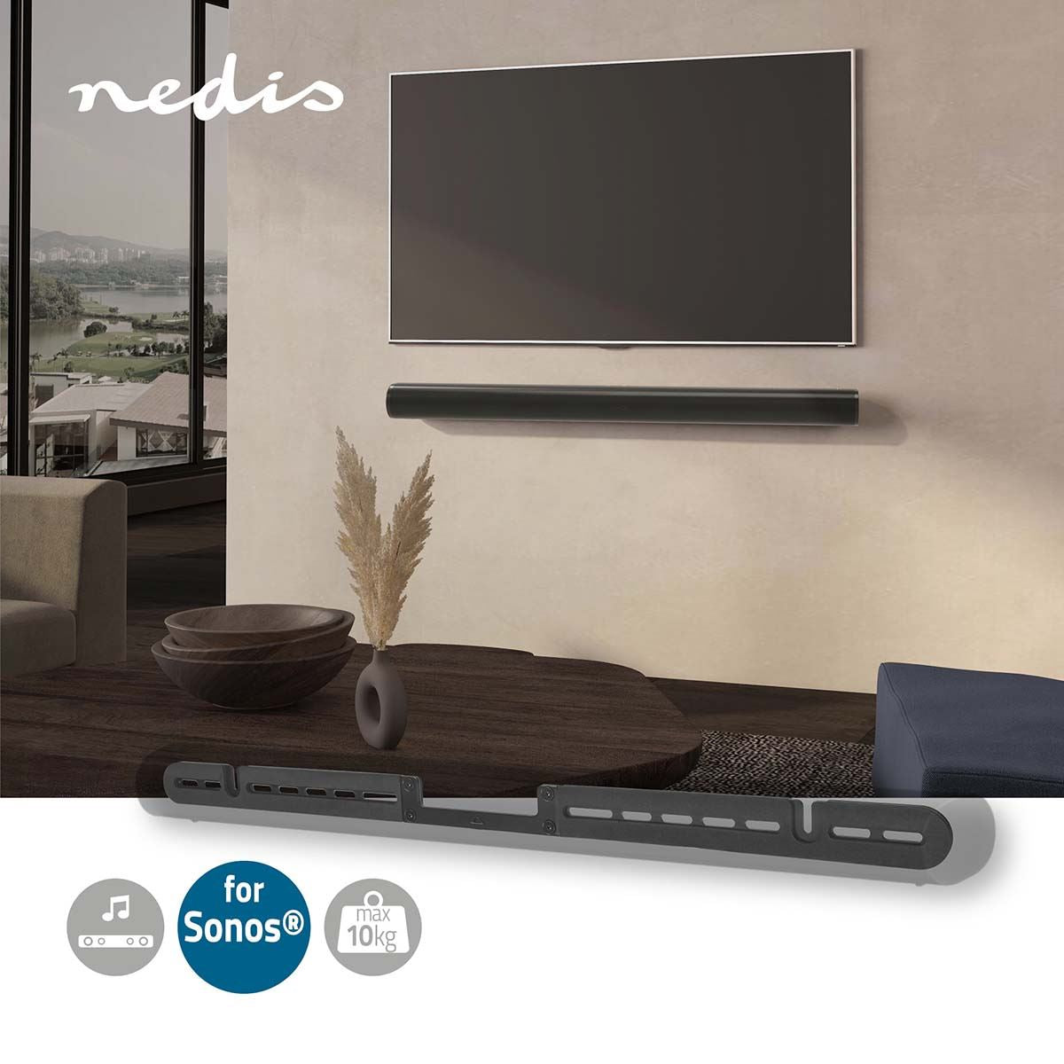 Nedis Wall Mount Floating Style Speaker Mounting Bracket - Mount on Wall Under TV - Compatible with Sonos Arc Soundbar (Black)