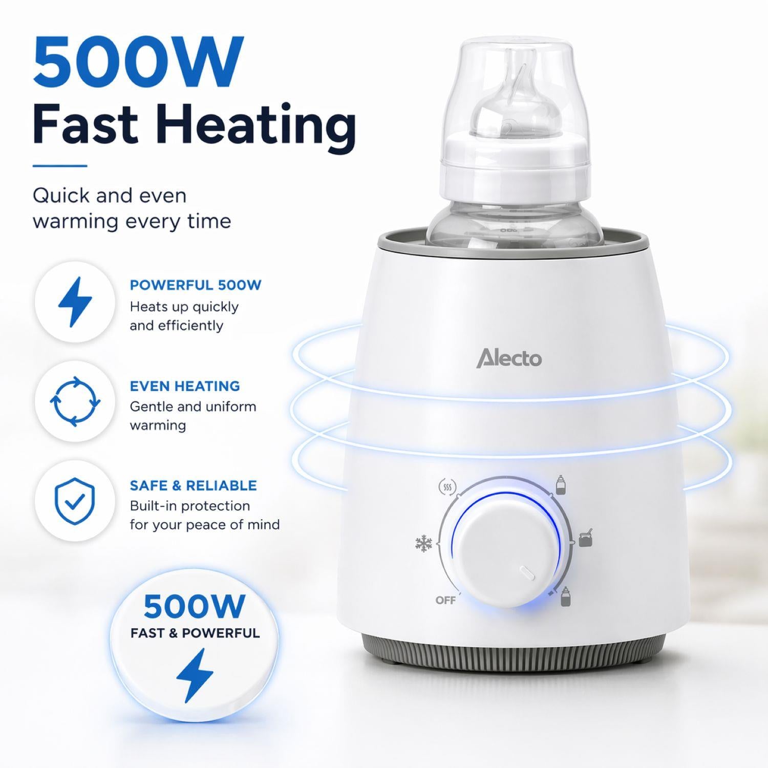 Alecto Fast Bottle / Food Warmer with Smart Temperature Control: Warms Evenly