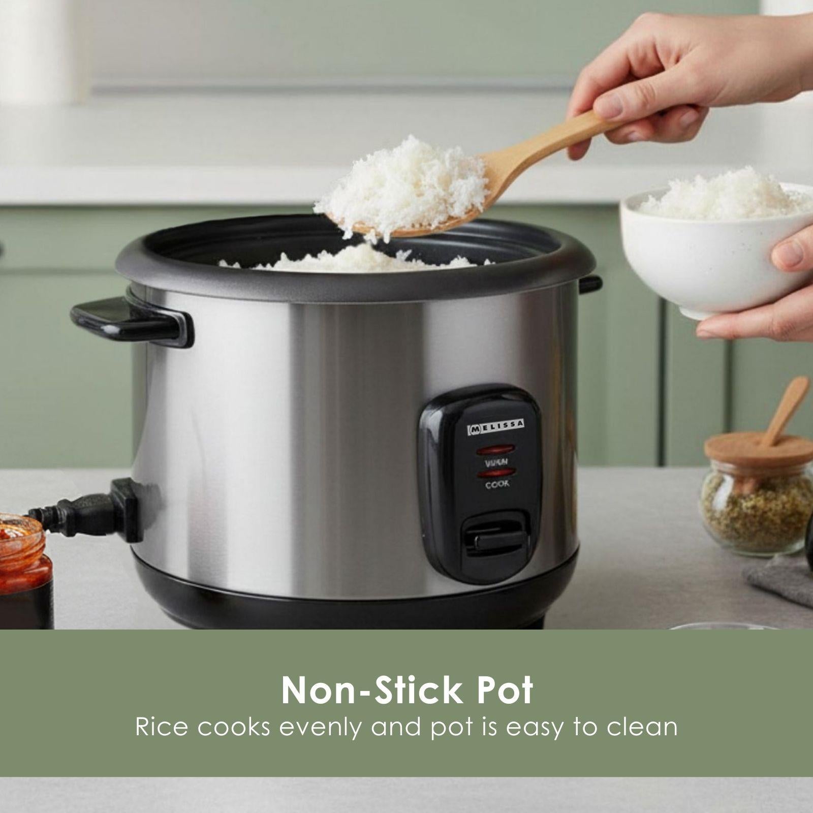 MELISSA 1L Rice Cooker with Keep-Warm Function & Boil Dry Protection, 500W, for 1-6 People, Quick Preparation Without Burning, Non-Stick Coating, Stainless Steel