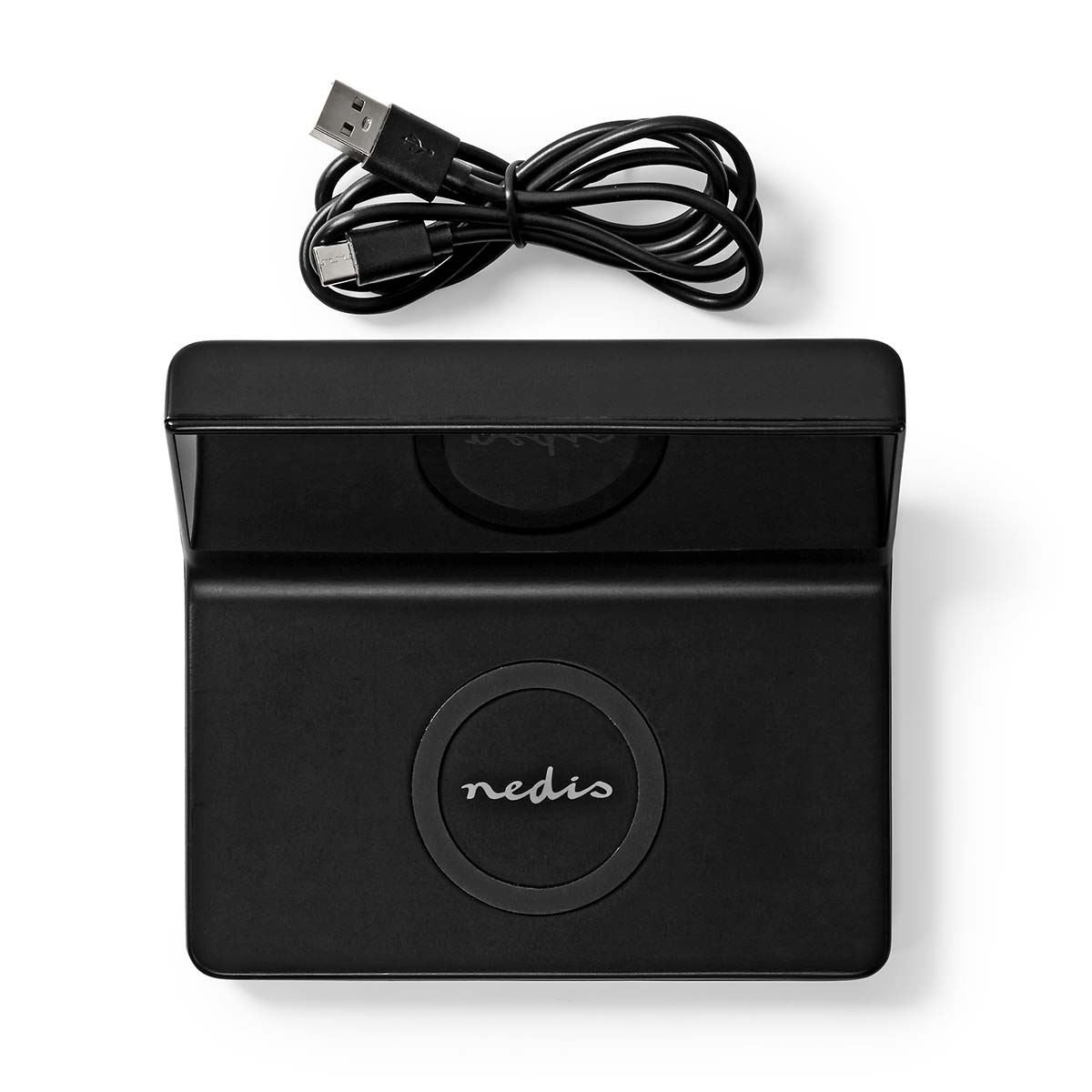 Nedis 3-in-1 Alarm Clock With Qi Wireless Charging, Led Clock, Dual Alarm, Snooze Function, USB Powered - Black