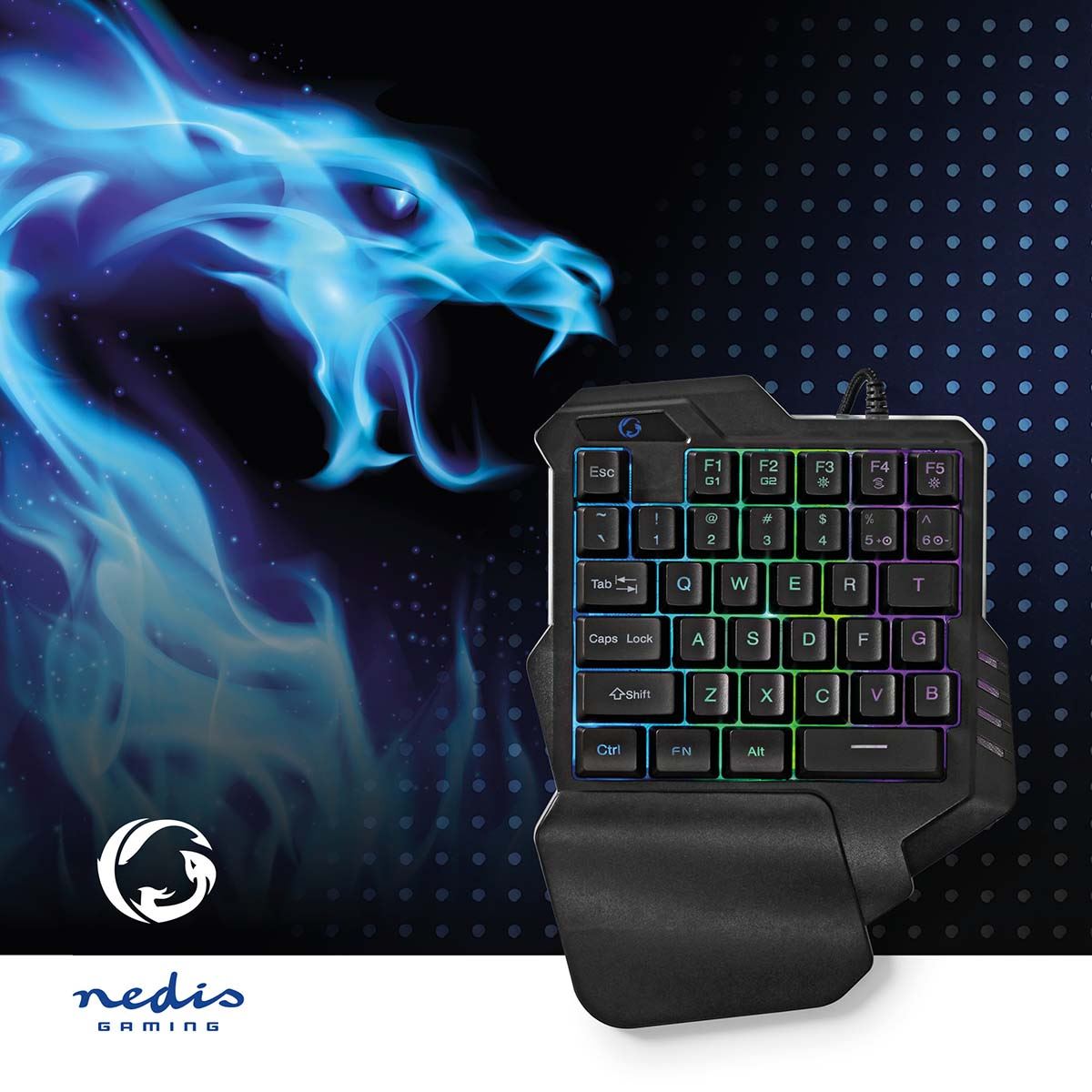 Nedis Wired Gaming Keyboard | USB Type-A | Membrane Keys | RGB | Single-Handed | Universal | USB Powered | Power cable length: 1.60 m | Gaming