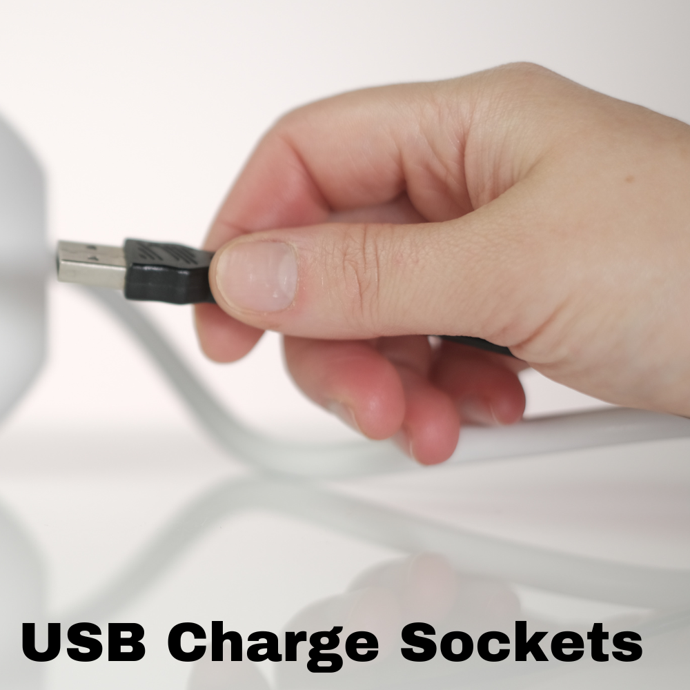8 Gang Tower 2m Mains Extension Lead Socket Surge Protected 13A with USB Charge Ports - White