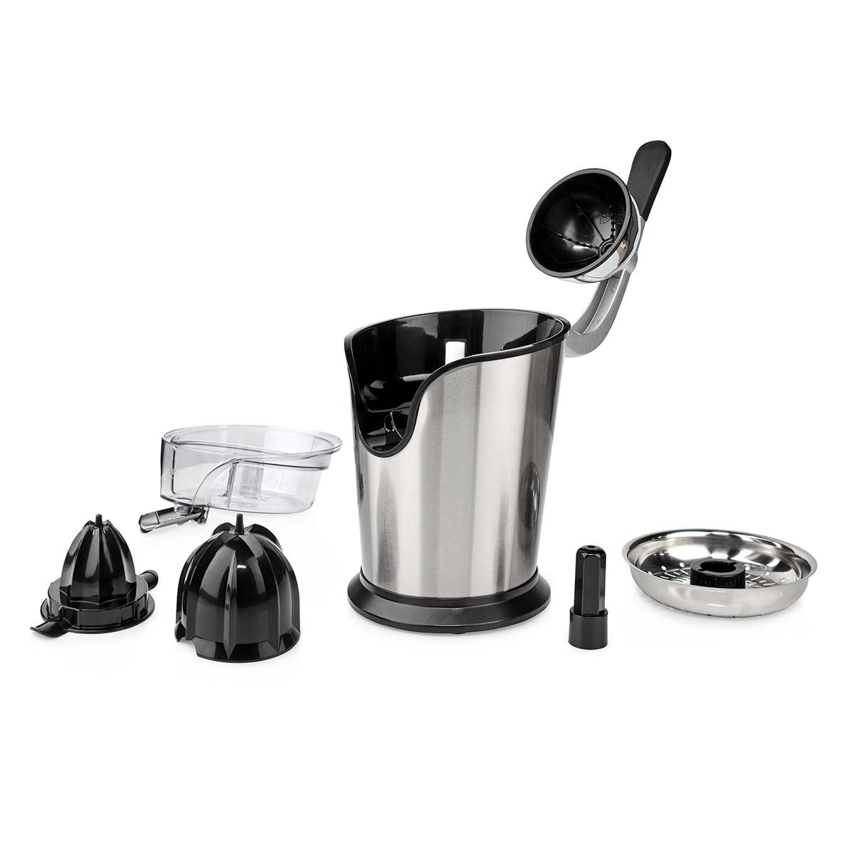 Nedis Electric Citrus Press Juicer Squeezer, 100W Motor, with 2 x Interchangeable Cones, and Anti-Drip Easy Pour Spout