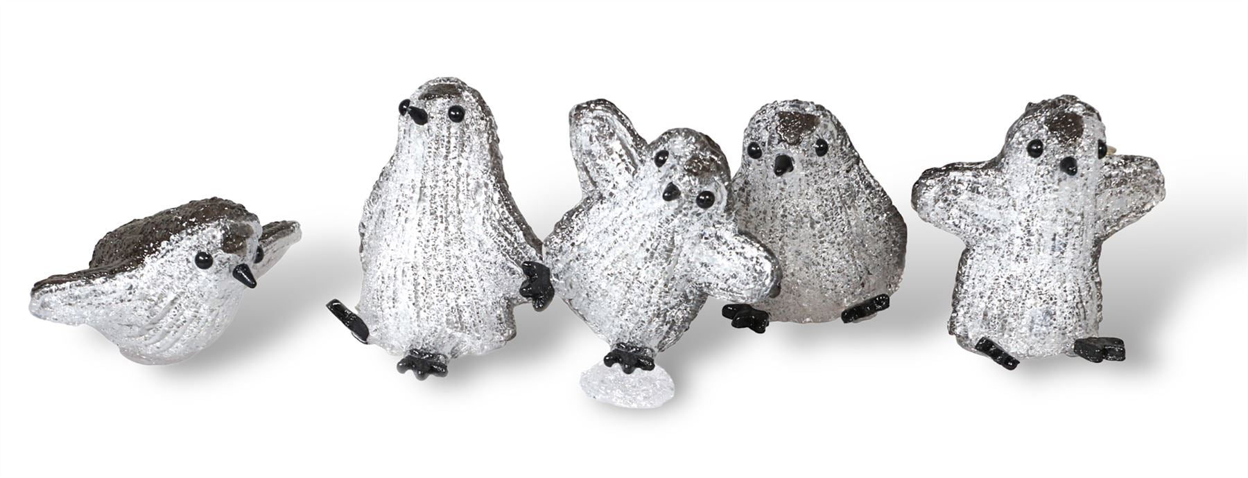 Set of 5 Acrylic Outdoor/Indoor Christmas Penguins Battery Operated with 8 LED Light's Per Birds and On/Off Timer