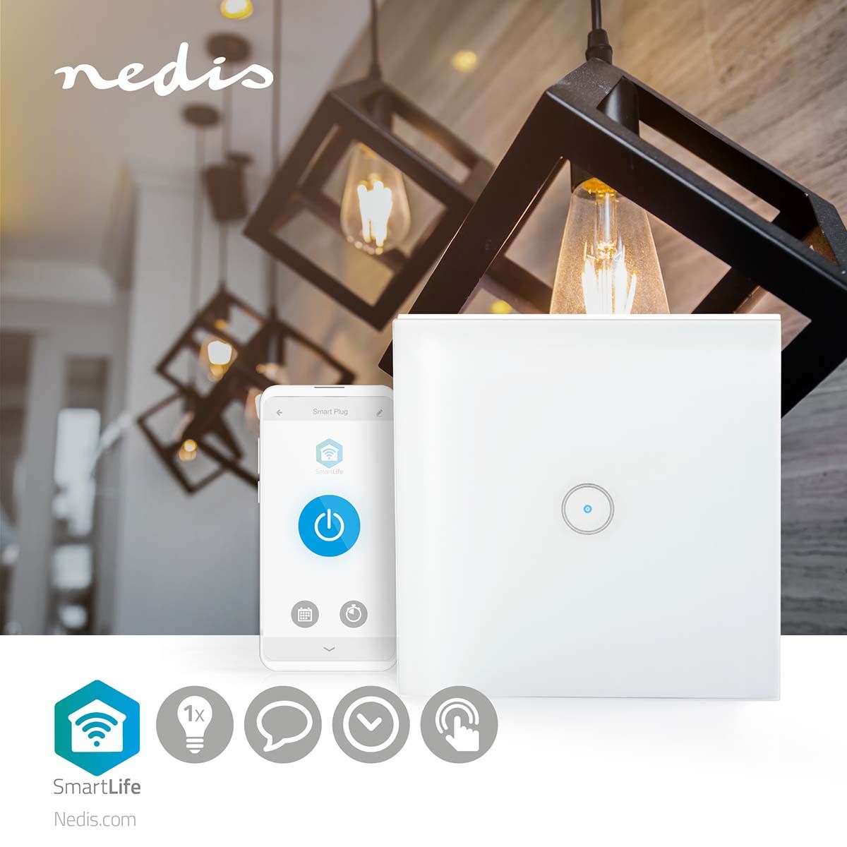 Nedis SmartLife Wall Switch | Single | Wall Mount | 1000 W | Android™ / IOS | Glass | White