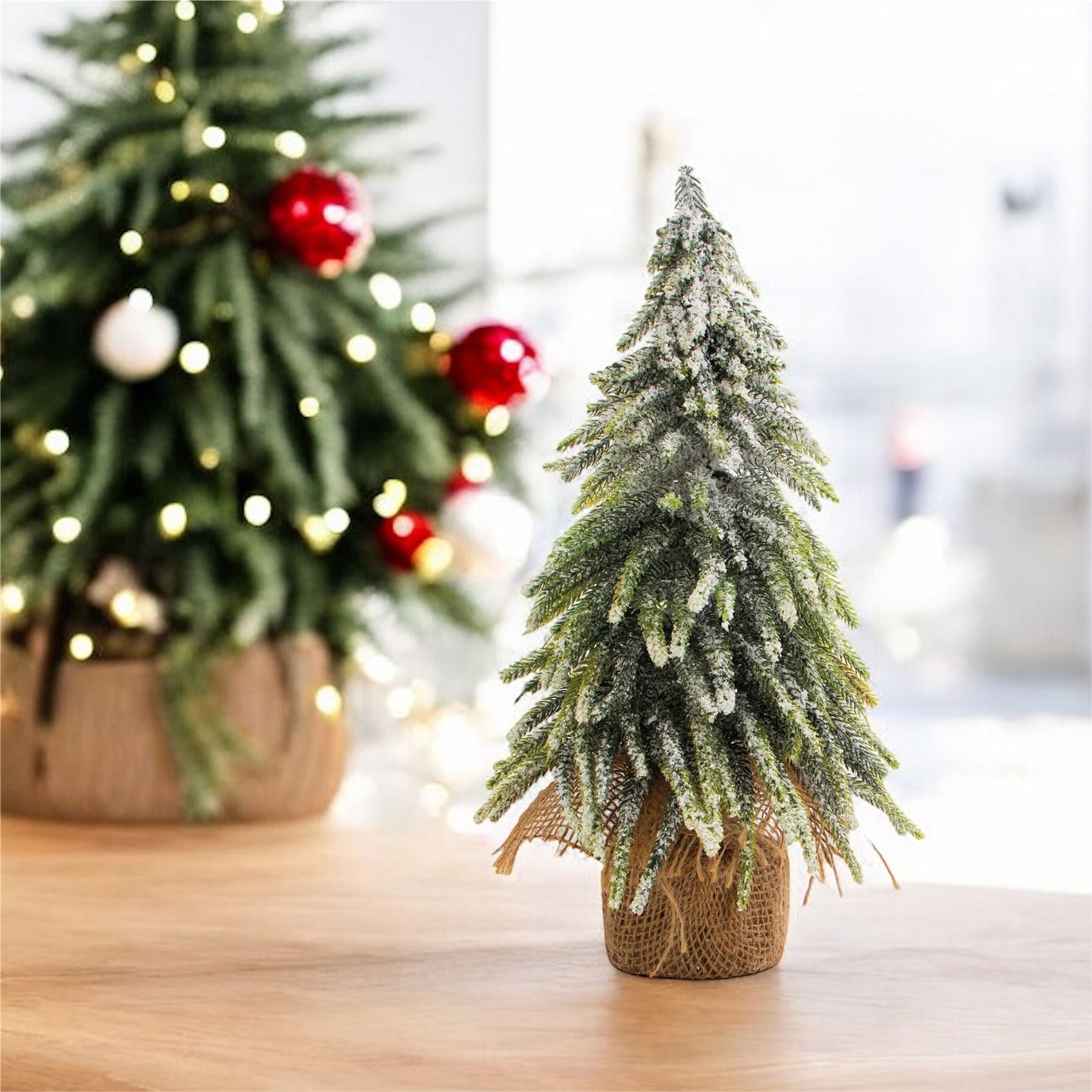 Decorative Snow Effect Mini Christmas Tree in Hessian Bag - 35cm