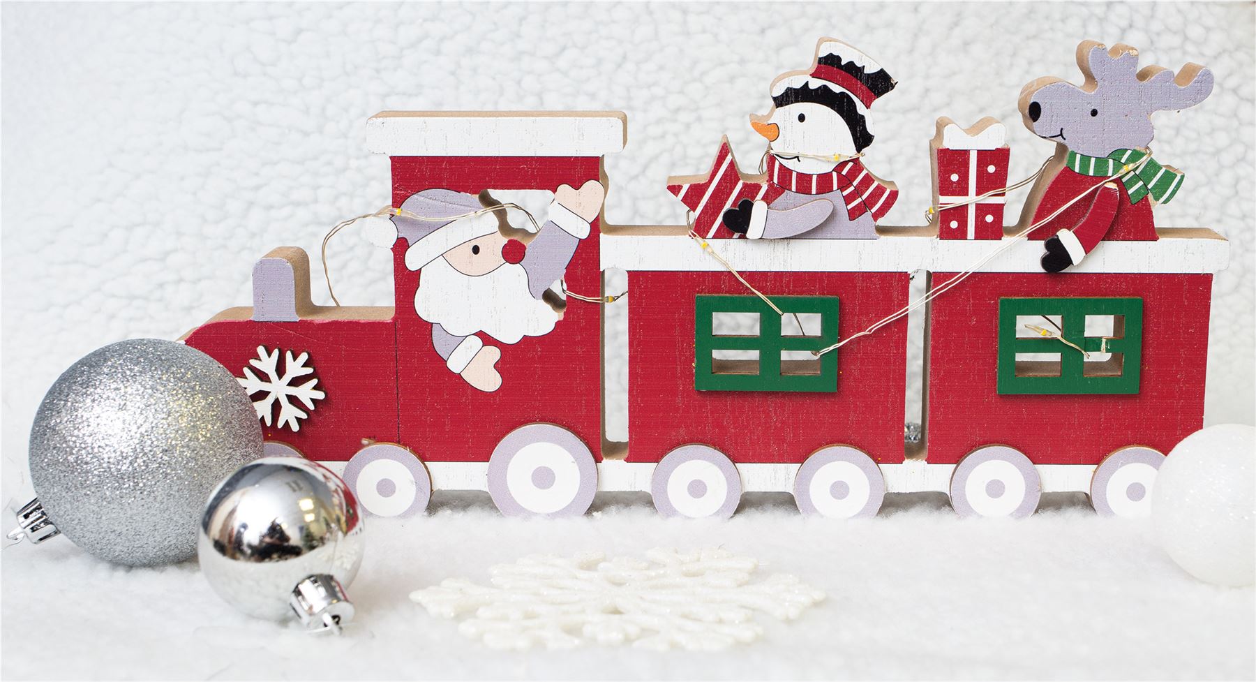 Battery Powered Christmas Train LED Light Ornament with Santa Snowman and Reindeer