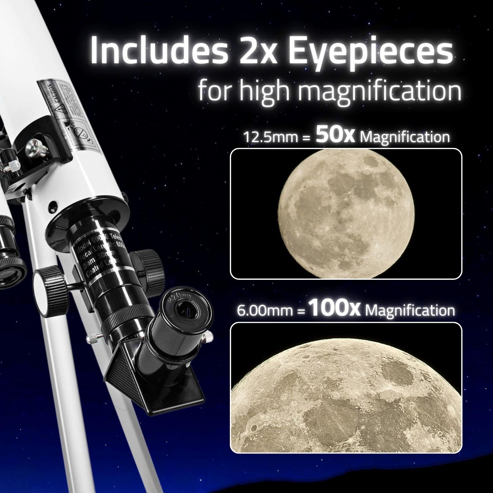 Nedis Telescope | Aperture: 50 mm | Focal length: 600 mm | Finderscope: 5 x 24 | Maximum working height: 125 cm | Tripod | Black / White