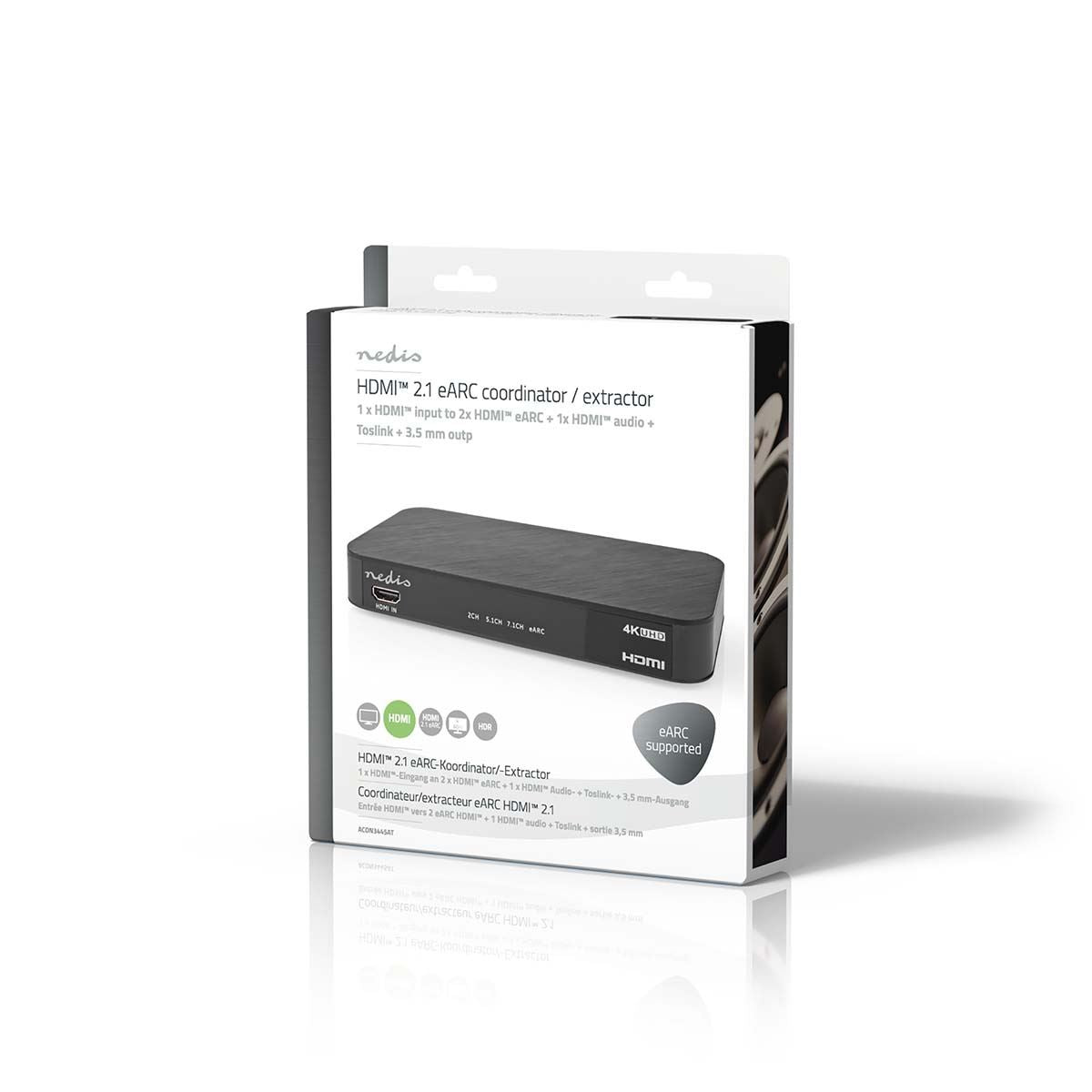 Nedis Digital Audio Converter | 2-way | Connection input: DC Power / 1x HDMI™ Input to Connection output: 1x 3.5 mm / 1x TosLink / 3x HDMI™ Output | Automatic / Push Button | Anthracite