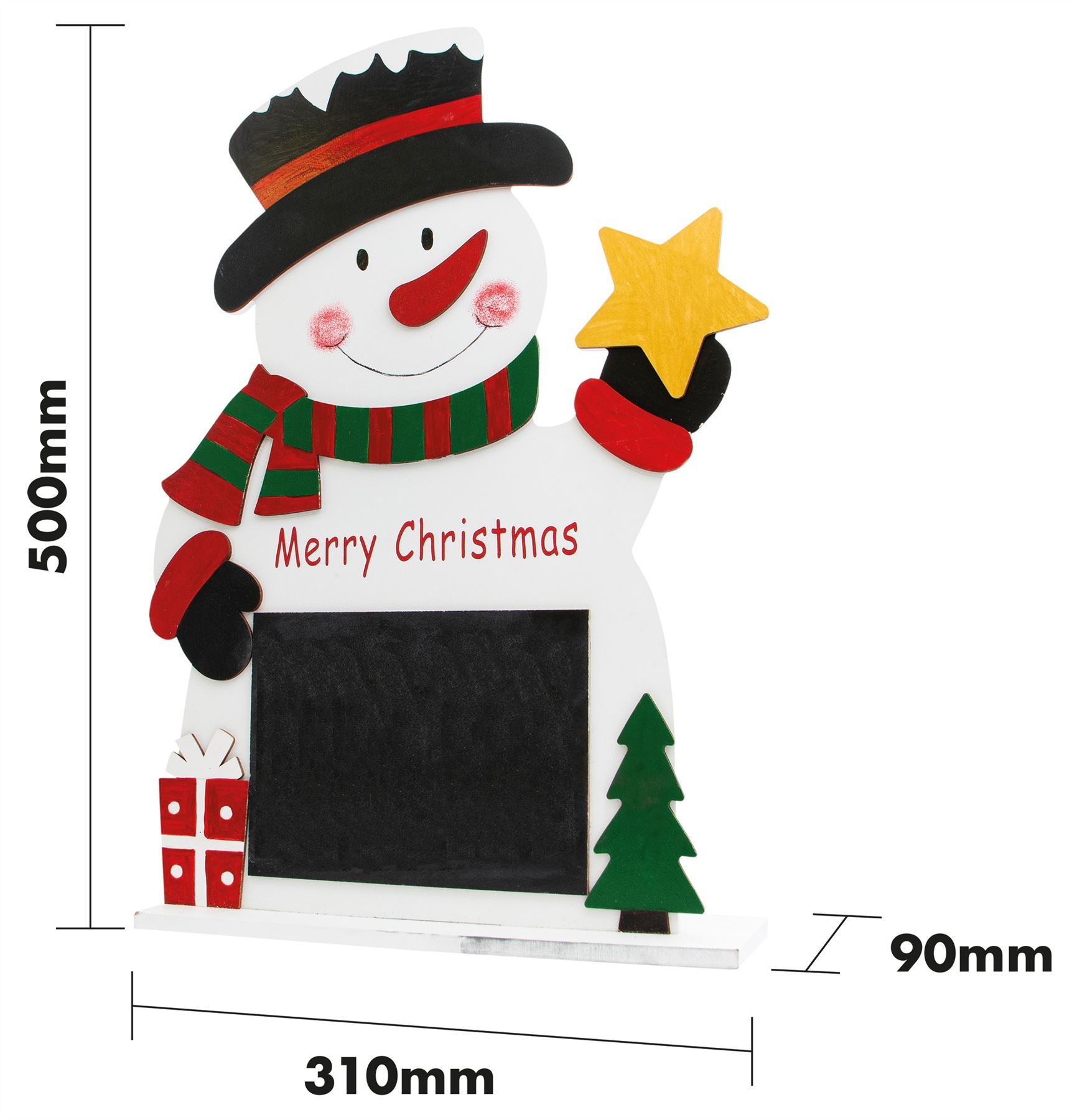 Festive Wooden Snowman On Stand With Chalkboard Christmas Ornament