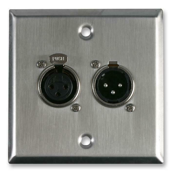 AV Wall Plate with 1 x 3 Pin Male and 1x 3 Pin Female XLR Socket - Brushed Stainless Steel