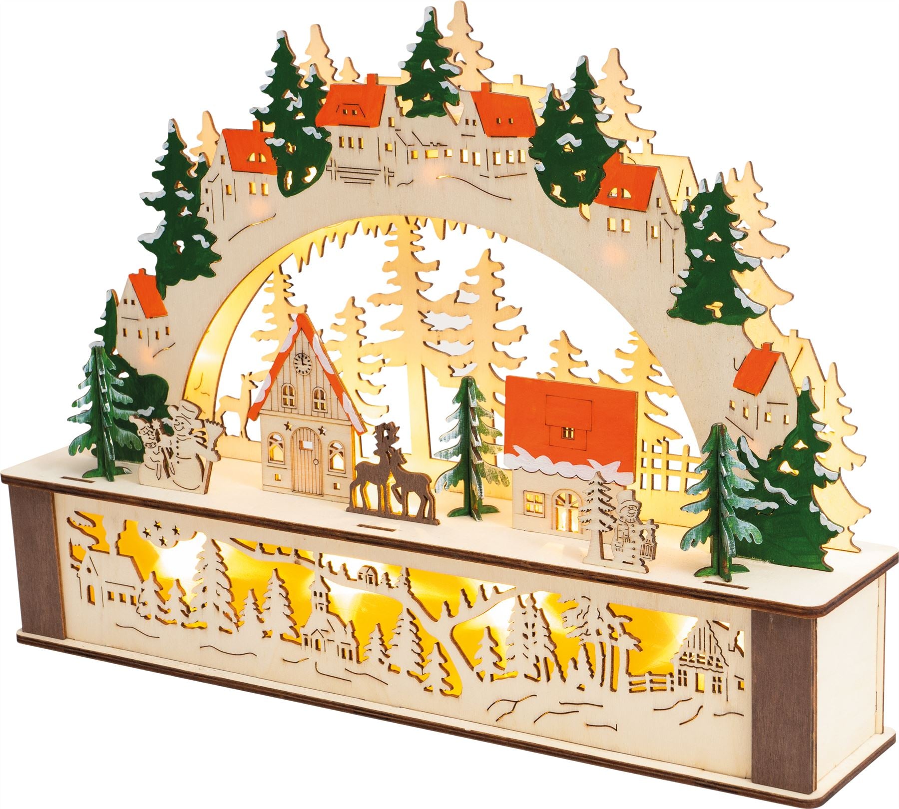 Wooden Christmas LED Light Arch Decoration with Festive Reindeer Village Scene