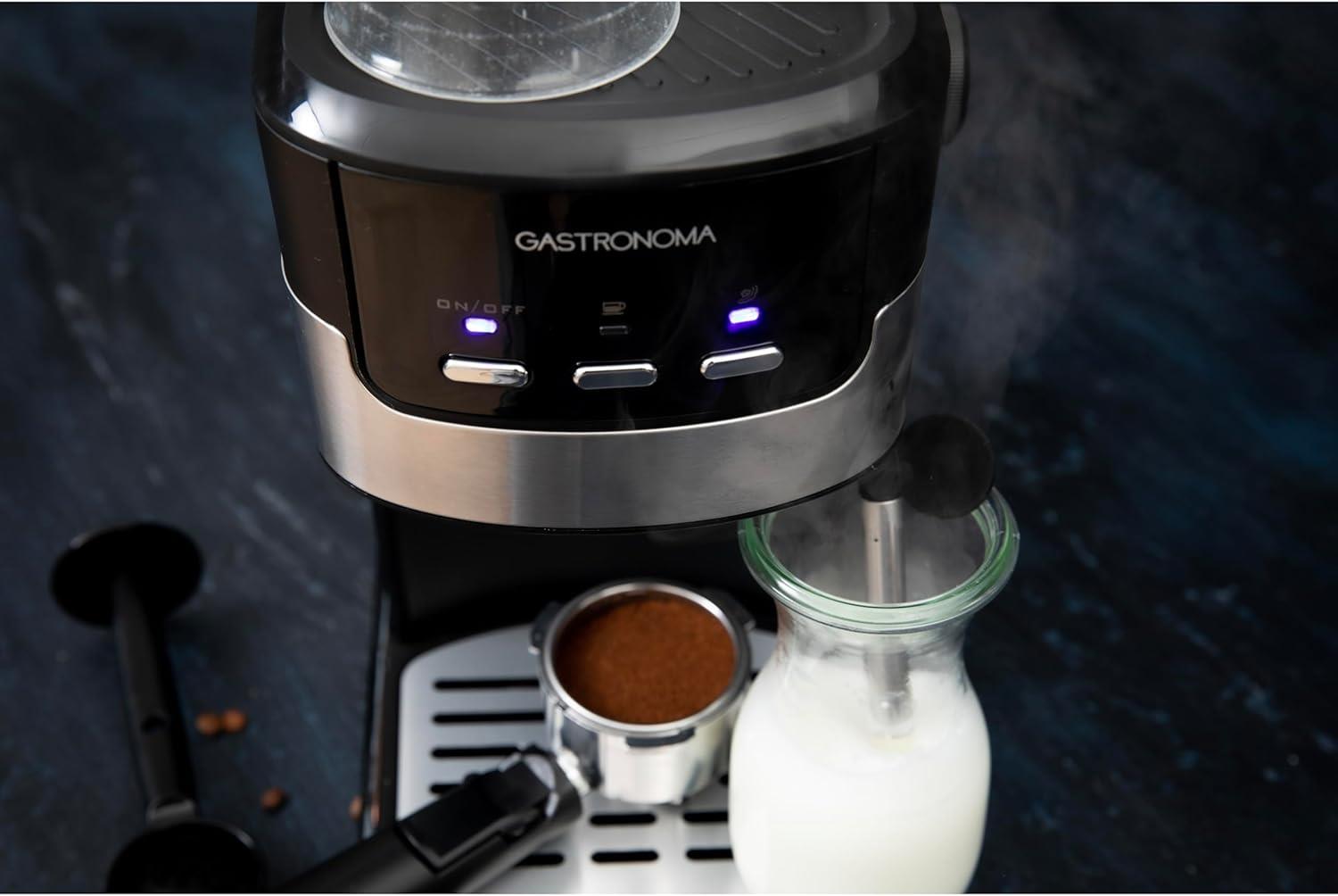 Gastronoma Espresso Coffee 15Bar Machine for Ground Coffee, Cappuccino & Latte Maker with Milk Frother Wand, Stainless Steel Professional Espresso Maker