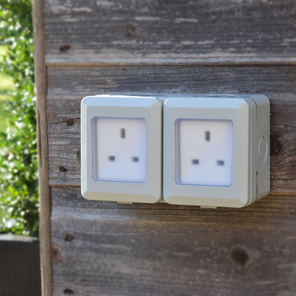 Mercury Weatherproof 2 Gang Outdoor IP55 Double Twin Socket Unswitched Garden Outside