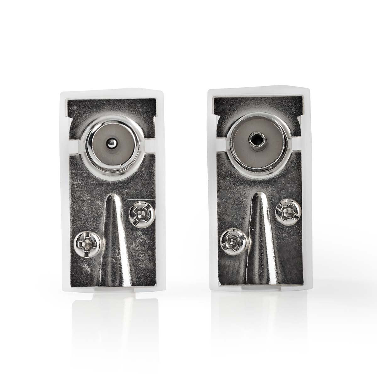Nedis IEC (Coax) Connector | Angled | Female / Male | Nickel Plated | 75 Ohm | Screw | Cable input diameter: 7.0 mm | Metal / PVC | White | 2 pcs | Box