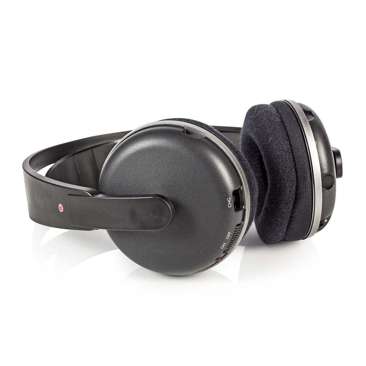 Nedis Wireless TV Headphones | RF, frequency 868 Mhz | Over-Ear | Maximum battery play time: 11 hrs | 100 m | Digital Audio | Charging dock | Black / Silver