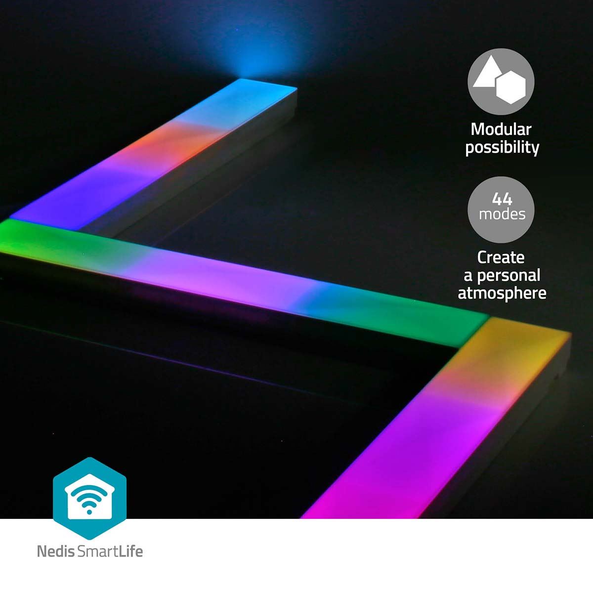 Nedis SmartLife Wi-Fi LED Wall Light 6 Modular Bars, 16 Million Colours, 44 Scene Modes, Music Sync, RGBIC Technology, Dimmable, Voice Control Compatible with Alexa & Google Home