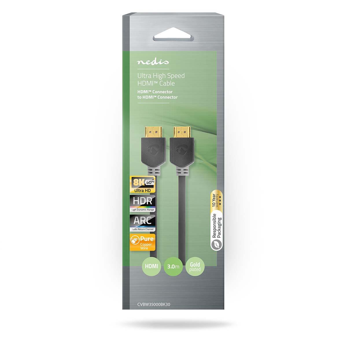 Nedis Ultra High Speed HDMI™ Cable | HDMI™ Connector | HDMI™ Connector | 8K@60Hz | 48 Gbps | 3.00 m | Round | 6.7 mm | Anthracite | Box