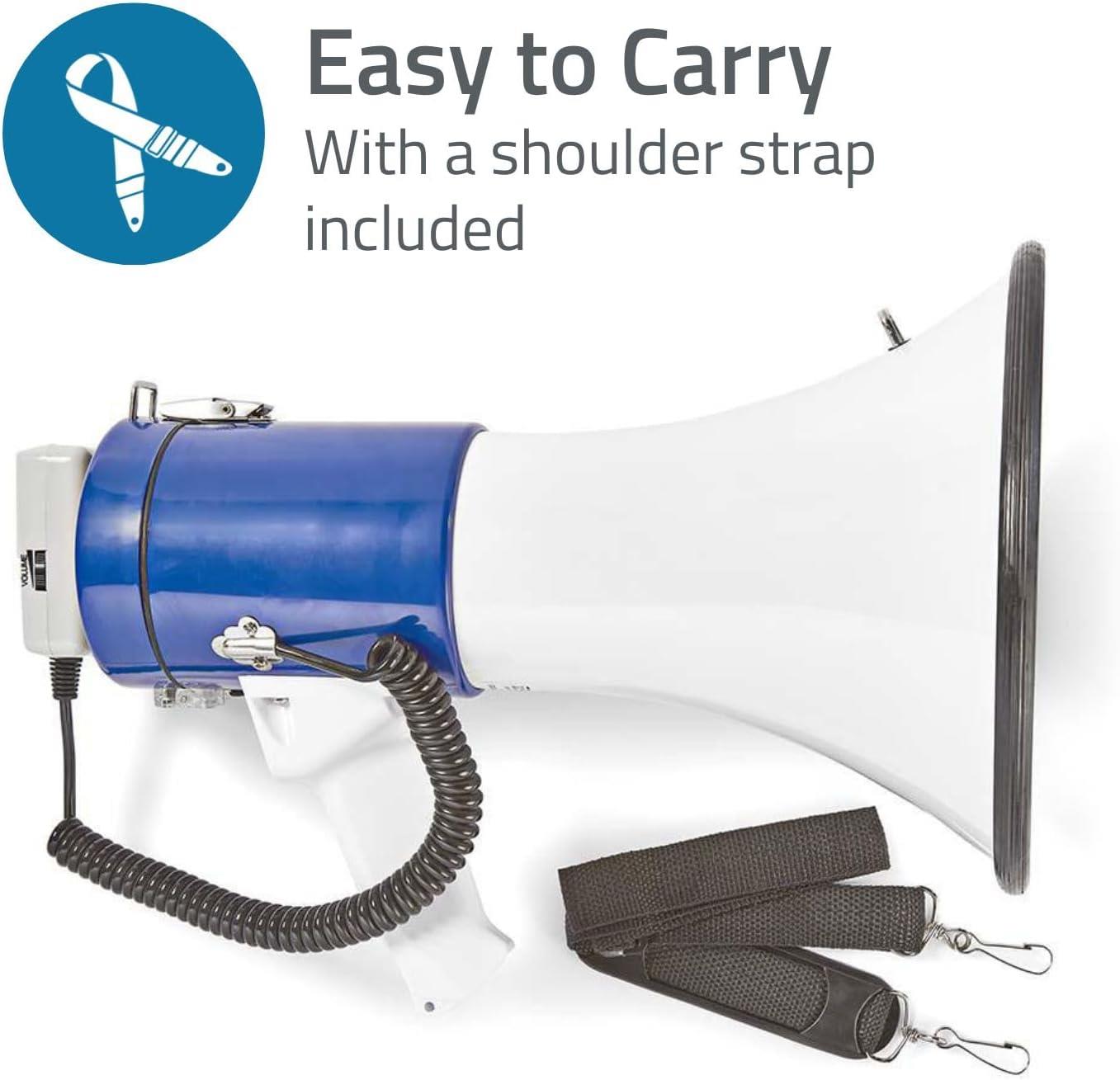 Nedis Professional 25W Super Loud Megaphone with Detachable Handheld Microphone, Built-In Siren, Adjustable Volume and Shoulder Strap