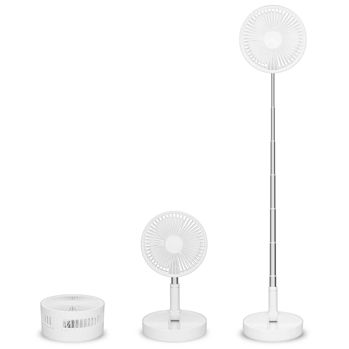 Trebs 8" 20cm Portable Standing Fan, 19 Hr Run-Time USB Rechargeable Battery Operated Floor Table Desk Fan, 4 Speed Settings Pedestal Fans for Bedroom Office Camping Fishing Travel - White