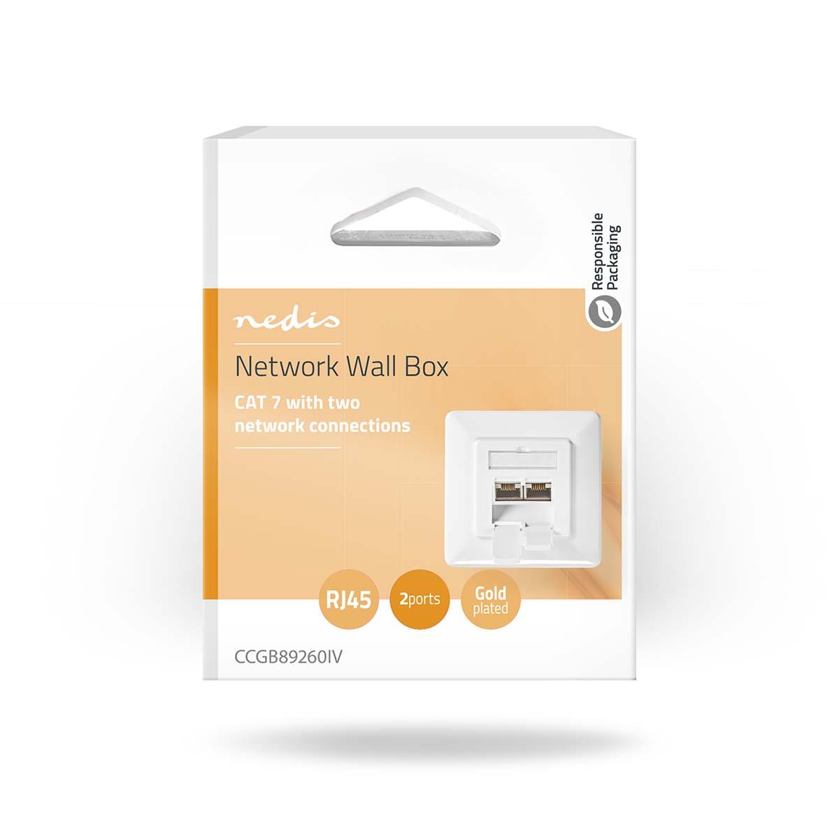 Nedis Network Wall Box | In-Wall | 2 port(s) | CAT7 | Straight | Female | Gold Plated | PVC | Ivory | Box