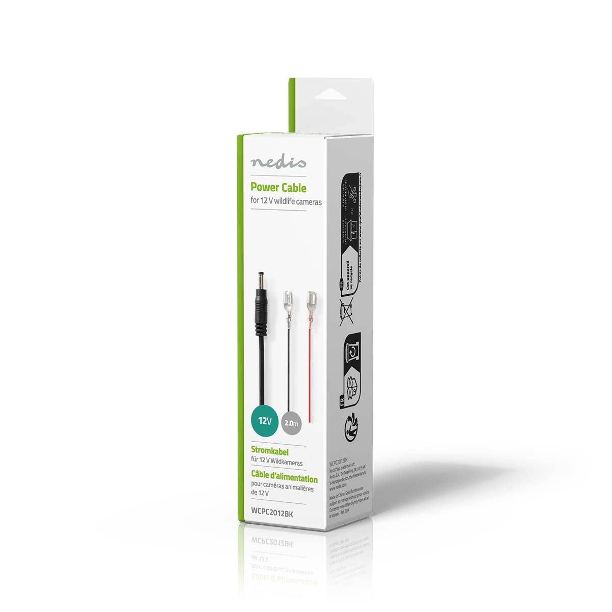 Nedis 12V Battery Power Cable for External Lead Acid Battery, 2m Long, Connectors with Colour-Coded Terminals - Compatible with Wildlife Cameras WCAM150GN, WCAM230GN and WCAM250GN