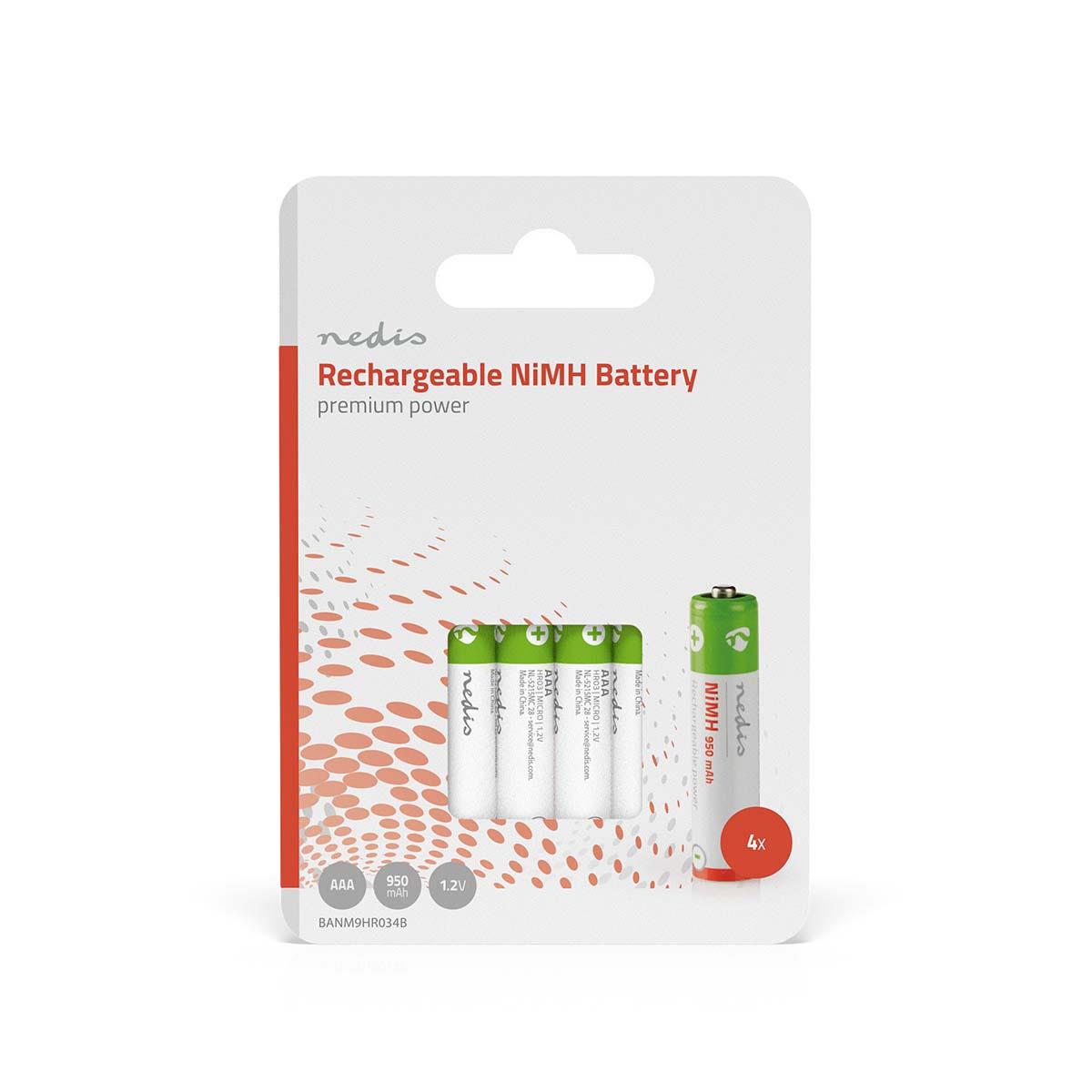 Nedis AAA Rechargeable NiMH Battery | 1.2 V DC | 950 mAh | Precharged | 4-Pack